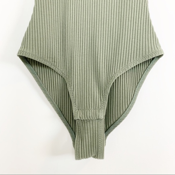 SOLD Madewell Lace Up Ribbed Bodysuit Olive Green - Picture 4 of 5